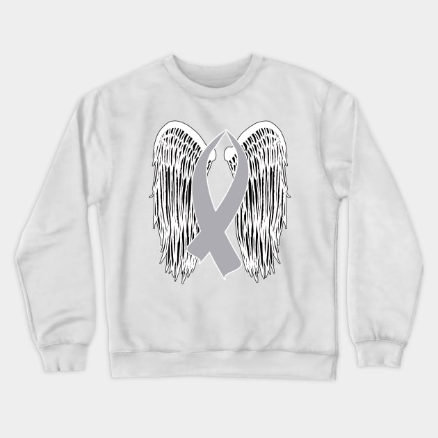 Winged Awareness Ribbon (Gray Ribbon) Crewneck Sweatshirt by BlakCircleGirl